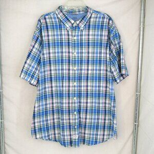 IZOD Saltwater Dockside Blue Plaid Chambray Short Sleeve Button Up Shirt 2XL
